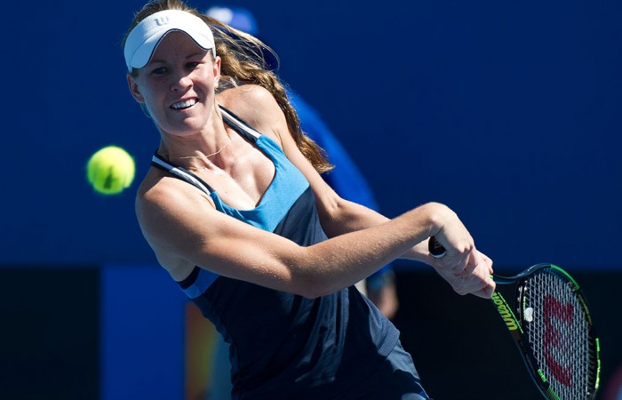 Olivia Rogowska in action during her first round win at the Australian Open 2015 Play-off; Elizabeth Xue Bai
