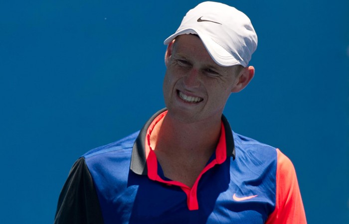 Luke Saville in action at the Australian Open 2015 Play-off at Melbourne Park; Elizabeth Xue Bai