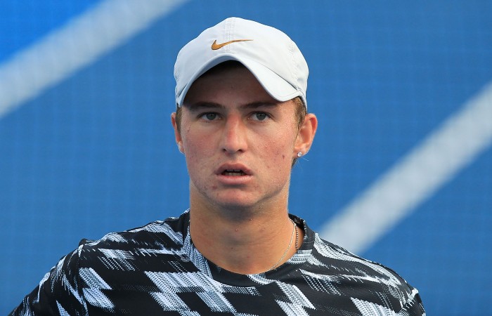 Omar Jasika of Australia looks on in his qualifying match against John-Patrick Smith of Australia for the 2015 Australian Open at Melbourne Park on January 15, 2015 in Melbourne, Australia.  (Photo by Graham Denholm/Getty Images)
