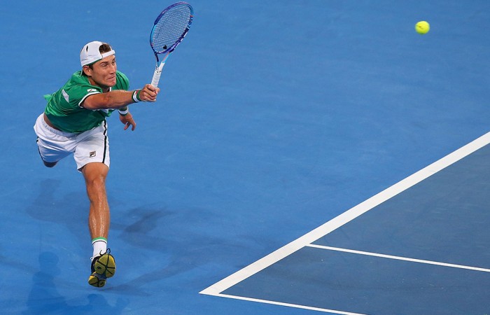 Matt Ebden in action during his Hopman Cup singles rubber against Jerzy Janowicz; Getty Images