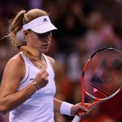 Angelique Kerber in action during the reverse singles of the Australia v Germany Fed Cup tie in Stuttgart; Getty Images