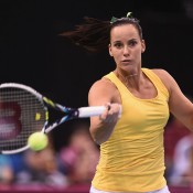 Jarmila Gajdosova in action during the reverse singles of the Australia v Germany Fed Cup tie in Stuttgart; Getty Images