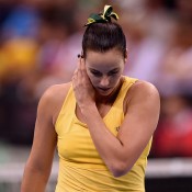 Jarmila Gajdosova in action during the reverse singles of the Australia v Germany Fed Cup tie in Stuttgart; Getty Images