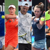 (L-R) Marinko Matosevic, Sam Stosur, Sam Groth, Casey Dellacqua and Bernard Tomic will fly the Aussie flag at events around the globe this week; Getty Images