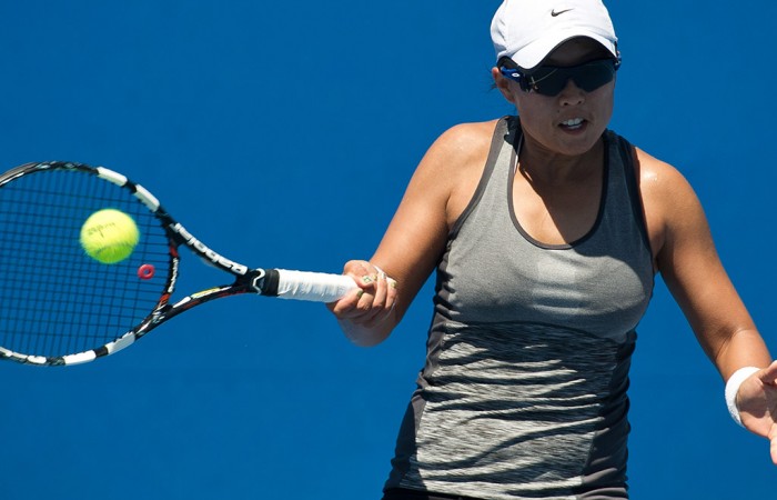 Alison Bai in action at the Australian Open 2015 Play-off; Elizabeth Xue Bai