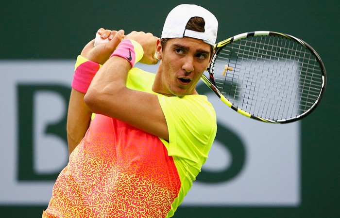 Thanasi Kokkinakis in action during his fourth-round loss to compatriot Bernard Tomic at the 2015 BNP Paribas Open in Indian Wells, California; Getty Images