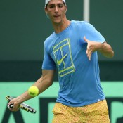 Thanasi Kokkinakis trains ahead of Australia's Davis Cup World Group first round tie against the Czech Republic in Ostrava; photo credit Pavel Lebeda
