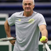 Captain Wally Masur watches on as his Australian team trains ahead of its Davis Cup World Group first round tie against the Czech Republic in Ostrava; photo credit Pavel Lebeda