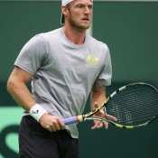 Sam Groth trains ahead of Australia's Davis Cup World Group first round tie against the Czech Republic in Ostrava; photo credit Pavel Lebeda