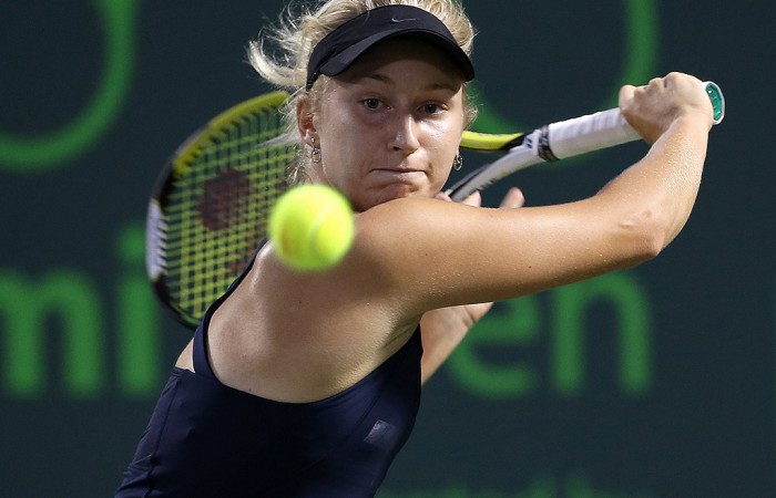 Daria Gavrilova in action during her second round victory over Maria Sharapova at the Miami Open; Getty Images