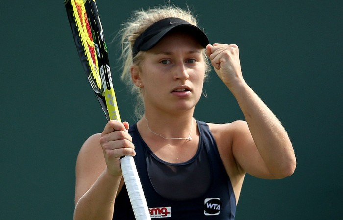 Daria Gavrilova in action during her third-round win over Japan's Kurumi Nara at the Miami Open; Getty Images