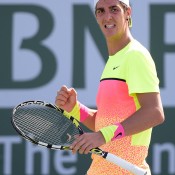 Thanasi Kokkinakis in action during his second-round win over No.23 seed Guillermo Garcia-Lopez at the BNP Paribas Open at Indian Wells; Getty Images