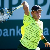 James Duckworth in action during his first-round victory over Austria's Dominic Thiem at the BNP Paribas Open at Indian Wells; Getty Images