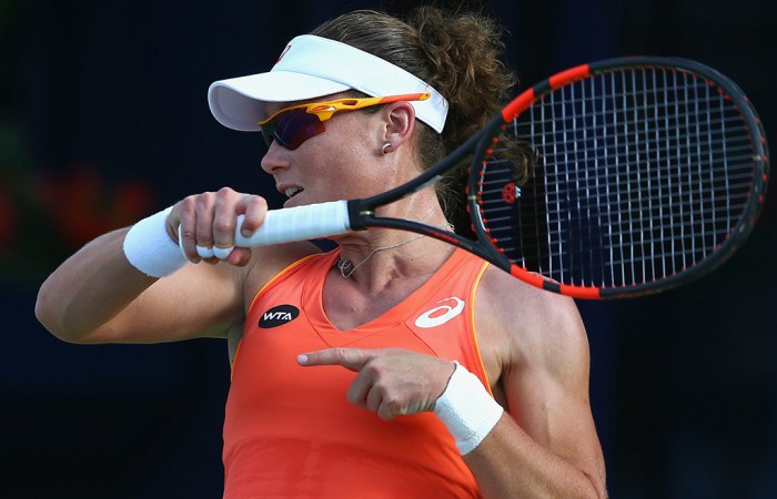 Sam Stosur in action at the Dubai Duty Free Tennis Championships; Getty Images