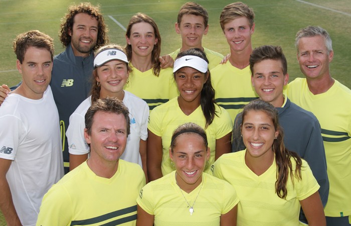 Australia's victorious Junior Davis Cup and Fed Cup teams plus coaching staff celebrate Australia's first placings in the Asia/Oceania final qualifying competition at the Shepparton Lawn Tennis Club; Trevor Phillips