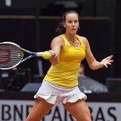 Jarmila Gajdosova in action during the opening singles rubber of the Netherlands v Australia Fed Cup World Group Play-off tie in 's-Hertogenbosch; Henk Koster
