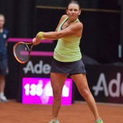 Casey Dellacqua in action during the second singles rubber of the Netherlands v Australia Fed Cup World Group Play-off tie in 's-Hertogenbosch; Henk Koster