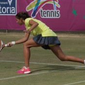 Jaimee Fourlis in action for Australia during the Junior Fed Cup Asia/Oceania final qualifying event in Shepparton, Victoria; Trevor Phillips