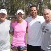 (L-R) Tony Roche, Nicole Bradtke, Pat Rafter and Wally Masur pose for photos following a practice session ahead of the Junior Davis Cup and Junior Fed Cup Asia/Oceania qualifying competition at Shepparton Lawn Tennis Club; Trevor Phillips