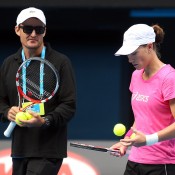 Sam Stosur trains with David Taylor ahead of Australian Open 2012; Getty Images