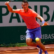 Bernard Tomic in action during his first round victory over Luca Vanni; Getty Images