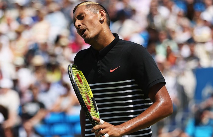 Nick Kyrgios reacts during his first-round loss to Stan Wawrinka at the AEGON Championships at London's Queen's Club; Getty Images Nick Kyrgios reacts during his first-round loss to Stan Wawrinka at the AEGON Championships at London's Queen's Club; Getty Images