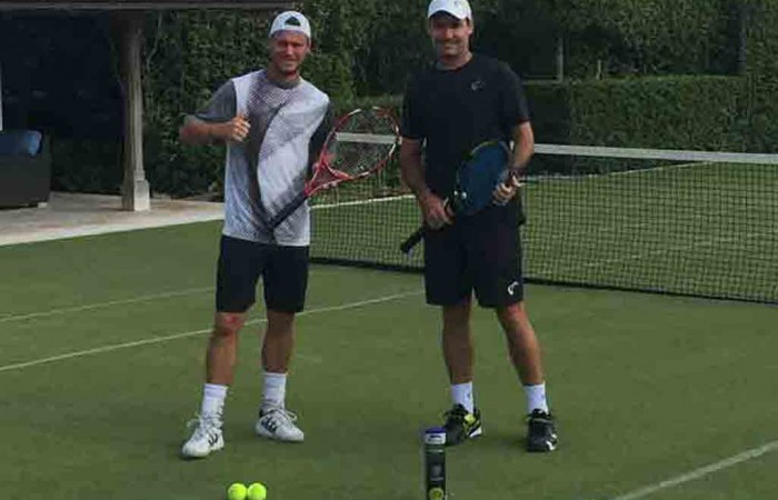 Jaymon Crabb is helping Lleyton Hewitt prepare for Wimbledon; supplied