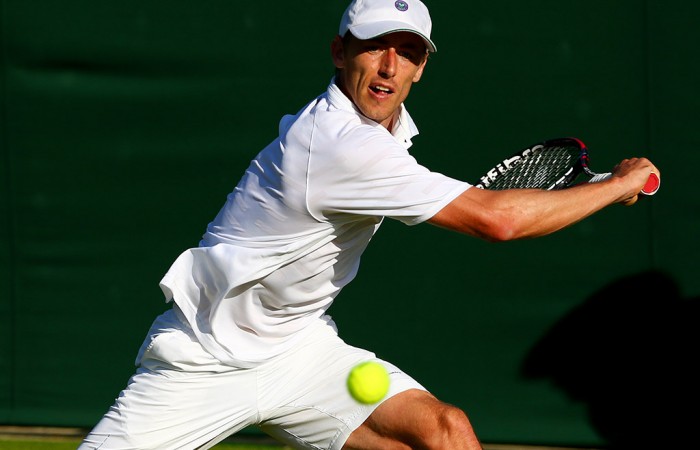 John Millman in action during his straight-sets first-round win over Tommy Robredo at the 2015 Wimbledon championships; Getty Images