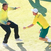 Lleyton Hewitt (R) celebrates his victory over Aleksandr Nedovyesov with Nick Kyrgios following the decisive fifth rubber of the Australia v Kazakhstan Davis Cup World Group quarterfinal in Darwin; Getty Images