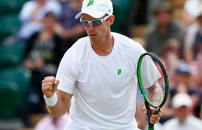 John Peers celebrates a winning point during his quarterfinal victory alongside Jamie Murray in the Wimbledon men's doubles event; Getty Images