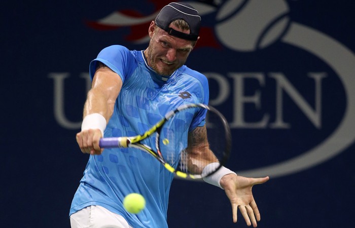 Sam Groth plays a backhand during his first round victory over Alexandr Dolgopolov at the US Open; Getty Images Sam Groth plays a backhand during his first round victory over Alexandr Dolgopolov at the US Open; Getty Images