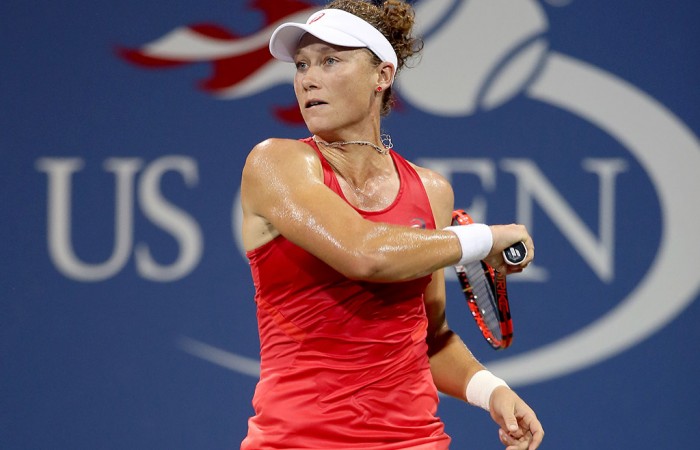Sam Stosur plays a forehand en route to victory over Timea Babos in the first round of the US Open; Getty Images Sam Stosur plays a forehand en route to victory over Timea Babos in the first round of the US Open; Getty Images
