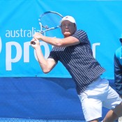 Matthew Barton in action during the Latrobe City Traralgon ATP Challenger; Tennis Australia