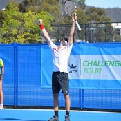 Ben Mitchell celebrates his victory at the Canberra Tennis International ATP Challenger event; Tennis ACT