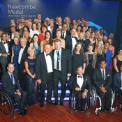 Tennis players past and present pose for the traditional Newcombe Medal, Australian Tennis Awards group photo; Getty Images