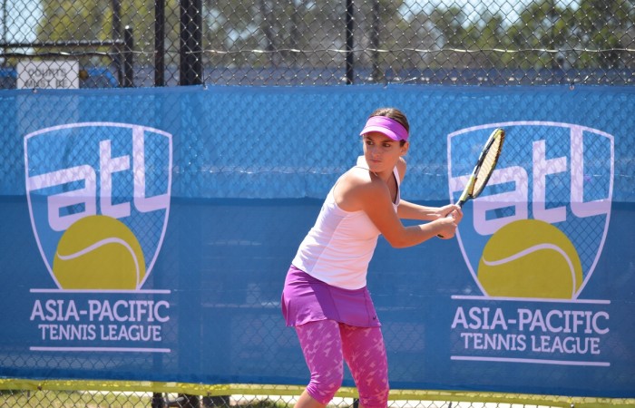 Zuzana Zlochova in action during the Asia-Pacific Tennis League