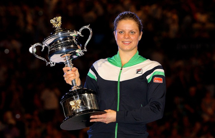 Kim Clijsters poses with the trophy after winning the women's singles title at Australian Open 2011; Getty Images