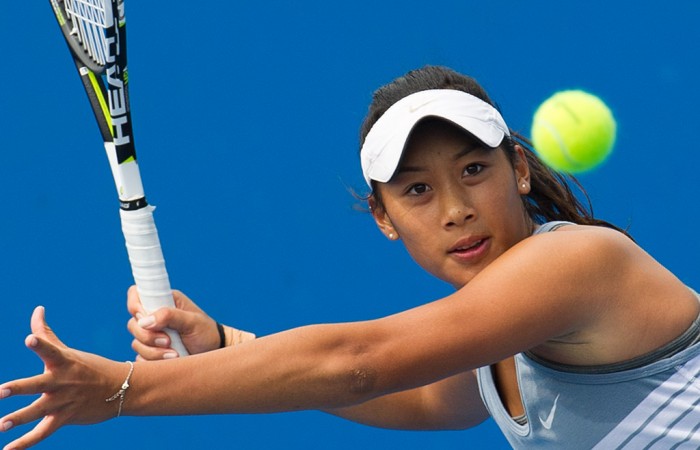 Priscilla Hon in action during her victory over Maddison Inglis in the finals of the 18/u Australian Championships at Melbourne Park; Elizabeth Xue Bai