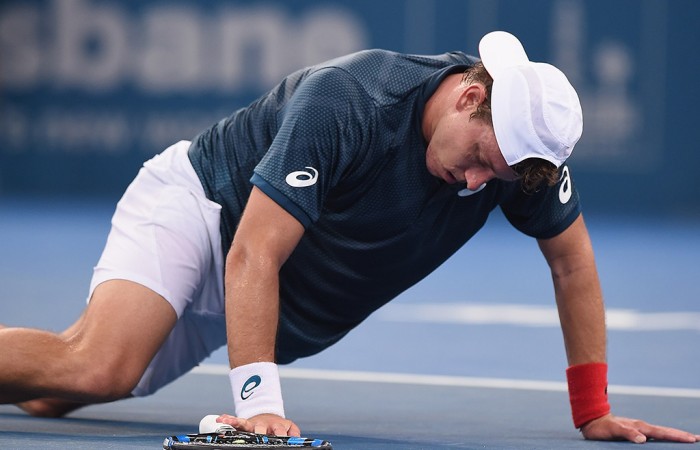 James Duckworth in action during his first-round loss to Dominic Thiem at Brisbane International 2016; Getty Images