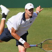 John Isner in action during the reverse singles rubber of the Australia v United States Davis Cup World Group tie at Kooyong; Getty Images