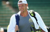 Sam Groth during an Australian team practice session at Kooyong ahead of the Australia v United States Davis Cup tie; Getty Images