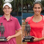 Matthew Romios (L) and Jaimee Fourlis were champions at the 2016 Gallipoli Youth Cup at Melbourne Park; Elizabeth Xue Bai