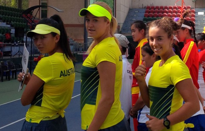 Australia's Junior Fed Cup team of (L-R) Jeanette Lin, Kaitlin Staines and Jessica Zaviacic; Tennis Australia