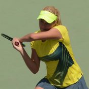 Kaitlin Staines in action for Australia at the Junior Fed Cup Asia/Oceania Final Qualifying competition in New Delhi; photo credit Delhi Lawn Tennis Association