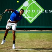 Nick Kyrgios gained some more grasscourt practice with a few hit-outs at The Boodles exhibition event; Getty Images