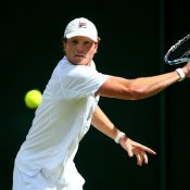 Matt Barton in action during his second-round Wimbledon defeat to 18th seed John Isner; Getty Images