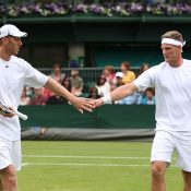 Chris Guccione (L) and Sam Groth in doubles action; Getty Images