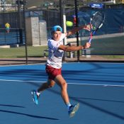 Alex De Minaur in action during his first-round victory at the Brisbane QTC Tennis International; Getty Images