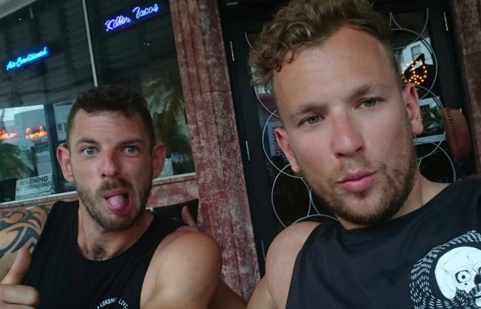 Heath Davidson (L) and Dylan Alcott at an Australian wheelchair team lunch in Miami; Tennis Australia 