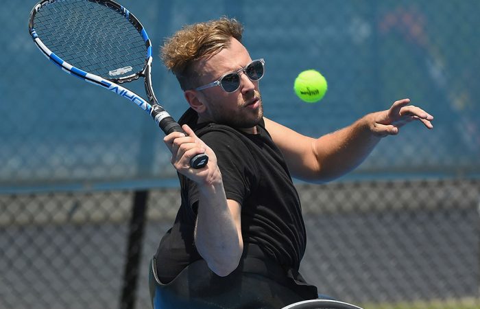 Dylan Alcott hits at Melbourne Park; Getty Images